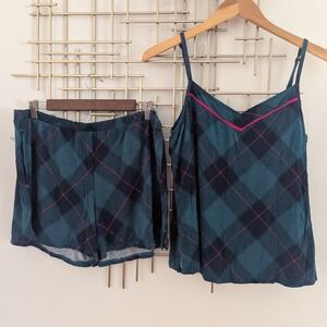 Soma Cool Nights Plaid Pajama Set Adjustable Strap Cami Shorts Green Blue Pink